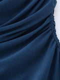 Huibaolu TRAF Corset Woman Off Shoulder Long Dresses For Women 2023 Ruched Blue Bodycon Dress Women Sexy Evening Party Dresses