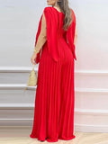 huibaolu V-Neck Pleated Wide Leg Jumpsuit