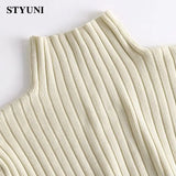 Huibaolu Screw Thread A-Line Half High Collar Loose Women's Dress Korean Fashion Pullover Long Dresses For Women Winter 2023