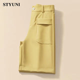 Huibaolu Casual Straight Wide-Leg Korean Fashion Women's Shorts High Waist Button Korean Fashion Summer Spring 2023 Shorts Women