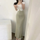 Huibaolu Long Skirts Women High Waist Korean Office Lady Lace-up Bodycon Pencil Skirt Elegant Casual Cotton Fishtail Skirts N541