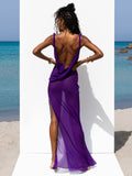 Huibaolu Women Maxi Dress 2023 Fashion Backless Cover Ups Chiffon Sundress Vestido Beachwear Long Beach Dress Summer Outfits Bodycon