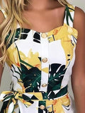 huibaolu Print Buttoned Design Rompers Women Playsuits Thick Strap Casual Slim Summer One Piece Overalls