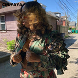 Huibaolu Women Camouflage Cacading Ruffles Flare Sleeve Button Up Jacket Spring Winter Streetwear Military Jackets Outcoat