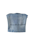 Huibaolu TRAF Women Fashion Side Zipper Denim Crop Camis Bustier Tops Vintage Backless Sexy Tanks Female Camis Mujer