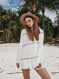 Huibaolu Casual Loose Summer Beach Dress White Cotton Tunic Plus Size Women Beachwear Sexy Hollow Out Mini Party Dress Vestidos Q429