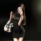 Huibaolu Knitted Dress O-neck Korean Women Solid Mini Dresses Vintage Party Bodycon Sexy Dress Spring Summer Clubwear Thin