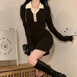 huibaolu Sleeve Dresses Women Elegant Official Leisure Korean Fashion Spring Daily Vestido Feminino Retro Slim Sexy Patchwork Club