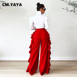 Huibaolu Elegant Women Ruffles Splicing Side Loose Wide Leg High Waist Pants 2023 New INS Street Party Trousers