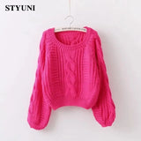 Huibaolu Round Neck Short Casual Basic Loose Soft Acrylic Knitted Women's Sweaters Long Sleeve Bottoming Ladies Pullovers Jumpers