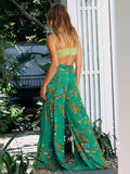 Huibaolu New Boho Print High Waist Belted Beachwear Loose Pants Summer Vacation Women Clothing Beach Wear Swim Suit Cover Up A1149