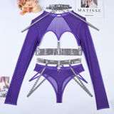 Huibaolu Sexy Lingerie Sexual Costume Cut Out Porn Transparent Exotic t-Shirts Gothic Sensual Accessories 4-Piece Garter Belt