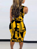 huibaolu Print Sleeveless Ruched Bodycon Dress