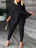 Huibaolu Vintage Women Legging Pants Suit and Cross Slit Long Sleeve T-shirt Fashion Two 2Piece Set Outfit Tracksuit Sweatsuit