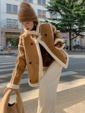 Huibaolu Aesthetic Long Sleeve Padded Jackets Women y2k Style Wool-lined Winter Warm Loose Cardigan Coat Windproof Coat