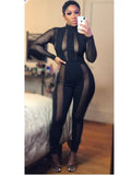 Huibaolu Fall Sexy Solid Mesh Patchwork Sheer Bodycon Jumpsuit Club Outfit For Women 2023 Long Sleeve O Neck One Pieces Jumpsuit