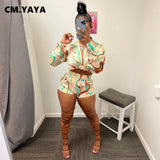 Huibaolu Wave Paisley Women Shorts Suit and Long Sleeve Shirt Top Street Blouses Tracksuit INS Two 2 Piece Set 2023 Summer Outfits