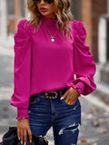 Huibaolu Collar Puff Sleeve Pullover Blouse Women Pleated Vintage Elegant Green Blosues Women Loose Autumn Fuchsia Shirt Tops 24373