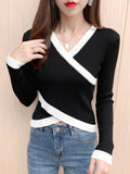 Huibaolu Mujer Black Knitted Crop Top Pullover Sweater Women 2023 Autumn Winter New Long Sleeve Sweaters Slim Elasticity Clothes