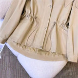 Huibaolu Lapel Trench Jacket Women Baggy Casual Drawstring Fall Cozy Korean Vintage Sweet High-quality Party Jacket