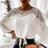 Huibaolu Floral Lace White Blouse Women 2023 O-Neck Long Sleeve Women's Shirt Casual Hollow Out Sexy Ladies Tops Blusas 12459