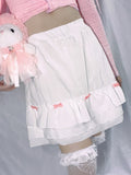 Huibaolu Cascading Ruffle A-line Kawaii Skirt with Bow Aesthetic White Mini Skirts Japanese Style Lolita Skirts Fairycore Outfit