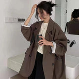 Huibaolu Blazers Women Elegant Solid Loose Coat Fall Casual Oversized Suit Official Work Ladies Long Sleeve Minimalist Jacket