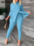 Huibaolu Vintage Women Legging Pants Suit and Cross Slit Long Sleeve T-shirt Fashion Two 2Piece Set Outfit Tracksuit Sweatsuit