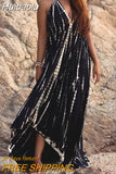 Huibaolu V Neck Backless Spaghetti Strap Striped Sundress Summer Dress For Women 2023 Party Evening Beach Wear Maxi Dresses A1407