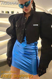 Huibaolu Autumn Streetwear Turtleneck Shirts For Women Long Sleeve Buttons Crop Tops Women 2023 Baggy Black Design Shirt Female