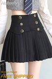 Huibaolu Breasted Mini Pleated Skirts Vintage High Waist Women Slim A-line Skirt Autumn Winter Korean Chic Club Streetwear O117