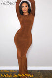 Huibaolu Autumn Solid Ribbed Bodycon Maxi Dresses Club Outfit For Women 2023 Long Sleeve O Neck Party Long Dress Female Dress