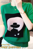 Huibaolu Tops Women Short Sleeve T Shirt Thin Ice Silk O Neck Tshirts Female Summer Casual Loose Woman Clothes Tees Shirt Femme