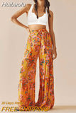 Huibaolu New Boho Print High Waist Belted Beachwear Loose Pants Summer Vacation Women Clothing Beach Wear Swim Suit Cover Up A1149