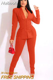 Huibaolu Basic Women's Tracksuit Blazers with Girdle Corset and Pants Suit Office Lady Elegant Matching Two 2 Piece Set Outfits