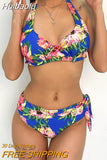 Huibaolu Waist Bikini 2023 Women Swimsuit Female Plus Size Swimwear Bandage Floral Push Up Bikini Set Bathing Suit