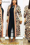 Huibaolu Elegant Leopard Camouflage Houndstooth Prinited Long Sleeve Open Stitch Long Trench Streetwear Fashion INS Outwear