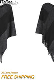 huibaolu Tassel Design Knitted Ponchos and Capes Women Casual Shawl Cloak Tops Free Size