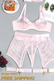 Huibaolu Four-Piece Set Erotic Lingerie Transparent Bra Kit Push Up See Through Lace Langerie Mesh Seamless Underwear Garters