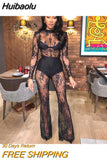 Huibaolu Sexy O-neck Knitted Women Bodysuit Black Lace See-through Tight Slim Party Nightclub Bodysuits Women Jumpsuit