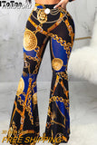 huibaolu Print Fashion Party Pants Women Skinny Pleated Flare Pants Women