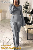 Huibaolu Fall Streetwear 2 Two Piece Sets Tracksuit Outfits Women Long Sleeve O Neck Crop Top Skinny Pants Gray Matching Sets 2023