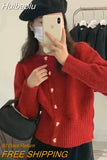 Huibaolu Knitted Cardigans Thick Heart Buttons Autumn Sweaters Women Loose Casual Round Neck Short Tops Soft Sweet Winter O108