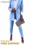 Huibaolu Elegant Women Pants Suit and Long Sleeve Blazer Matching Set Office Lady Streetwear Chic Two 2 Piece Set 2023 Outfits