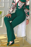 huibaolu Print Buttoned Shirt &amp; High Waist Pants Set Women Two Piece Set Outfits