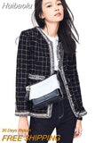 Huibaolu Weave Plaid Women Blazer With Pocket Single Breasted Autumn Winter Causal Tweed Coat Office Ladies Suit Jacket