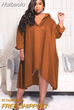 Huibaolu Plus Size Women Single Breasted Long Sleeve Irregular Smock Shirt Dress Vintage Ins Curve Loose Dresses Vestidos