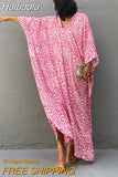 Huibaolu Leopard Self Belted Side Split Summer Beach Dress Long Tunic Women Clothes Plus Size Beachwear Maxi Dress Q1226