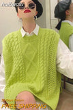 huibaolu Loose Fluorescent Green Women Sweaters Korea Oversize Knit Woman Sweater Vest 2023 Winter Plus Size Pullover Clothing