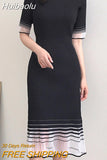 Huibaolu New Women Knitted Dress Bodycon French Evening Party Dresses Female Vintage Casual Prom Sexy Skinny Black Y2K Robe P615